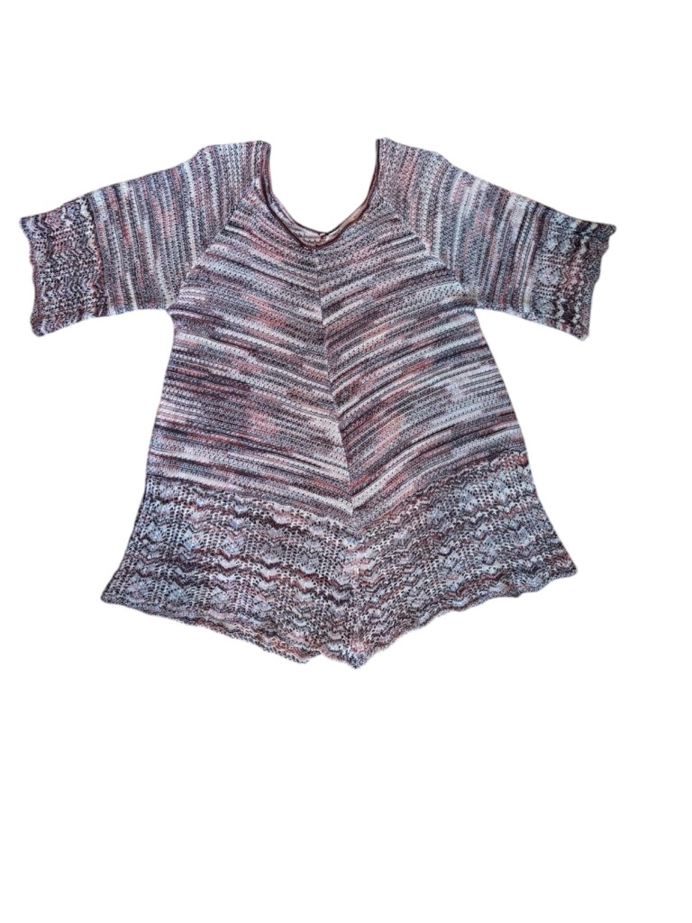 Faded Glory Marled Knit V-Neck Tunic in Wine and Cream